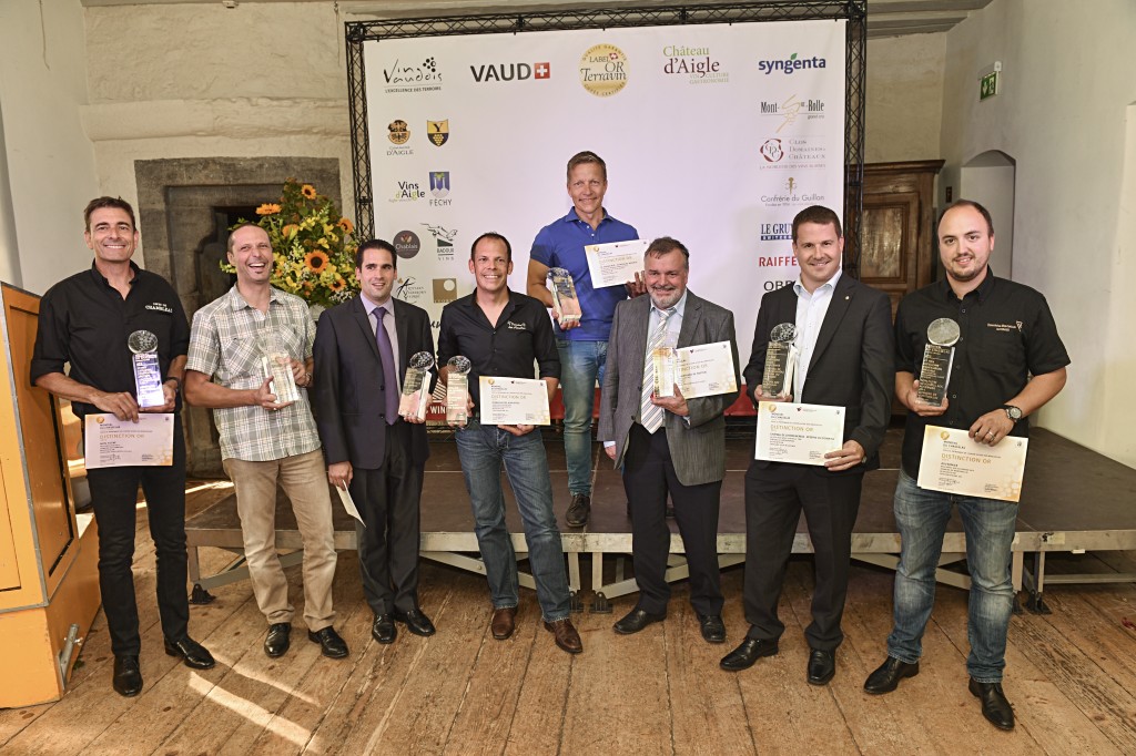 Une photo d'ensemble des récipiendaires des trophées. Aigle le 26 juin 2015 Château d'Aigle dans le cadre du Mondial du Chasselas  palmarès 2015 remise des prix et trophées 1er prix  © 2015,studio edouard curchod, tous droits réservés